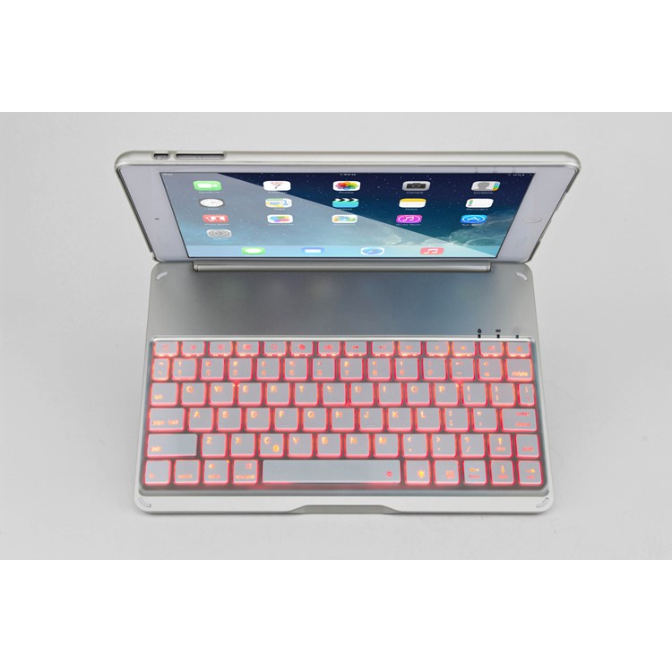 WITSPAD F8S Aluminum Bluetooth Keyboard Stand Cover for iPad Air w/ Colorful Backlight - Silver Color-23