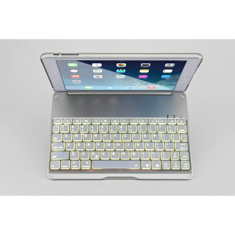 WITSPAD F8S Aluminum Bluetooth Keyboard Stand Cover for iPad Air w/ Colorful Backlight - Silver Color-24