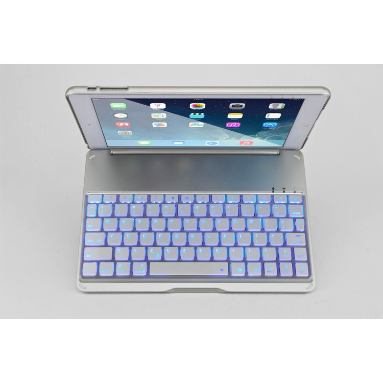 WITSPAD F8S Aluminum Bluetooth Keyboard Stand Cover for iPad Air w/ Colorful Backlight - Silver Color-25