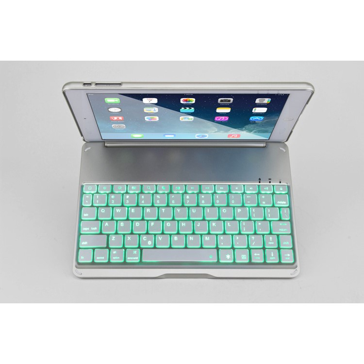 WITSPAD F8S Aluminum Bluetooth Keyboard Stand Cover for iPad Air w/ Colorful Backlight - Silver Color-26