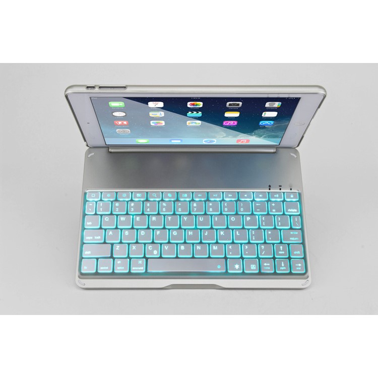 WITSPAD F8S Aluminum Bluetooth Keyboard Stand Cover for iPad Air w/ Colorful Backlight - Silver Color-27