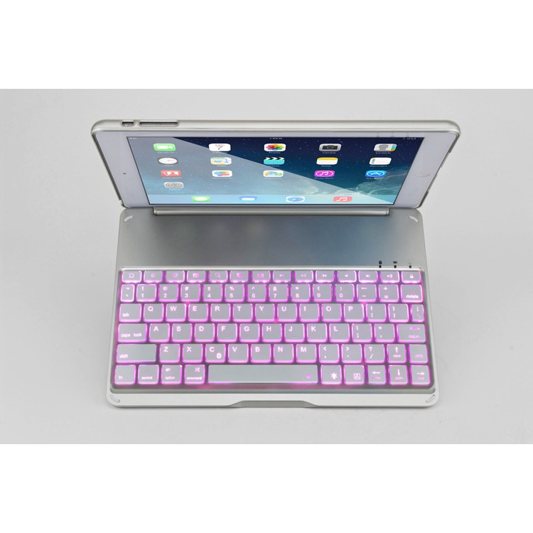 WITSPAD F8S Aluminum Bluetooth Keyboard Stand Cover for iPad Air w/ Colorful Backlight - Silver Color-28