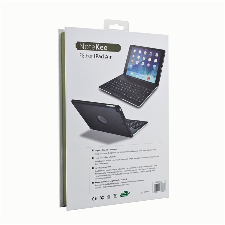 WITSPAD F8S Aluminum Bluetooth Keyboard Stand Cover for iPad Air w/ Colorful Backlight - Silver Color-31