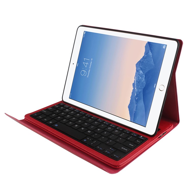 For iPad Air 2 Removable Bluetooth Keyboard + Leather Cover w/ Stand - Red-1