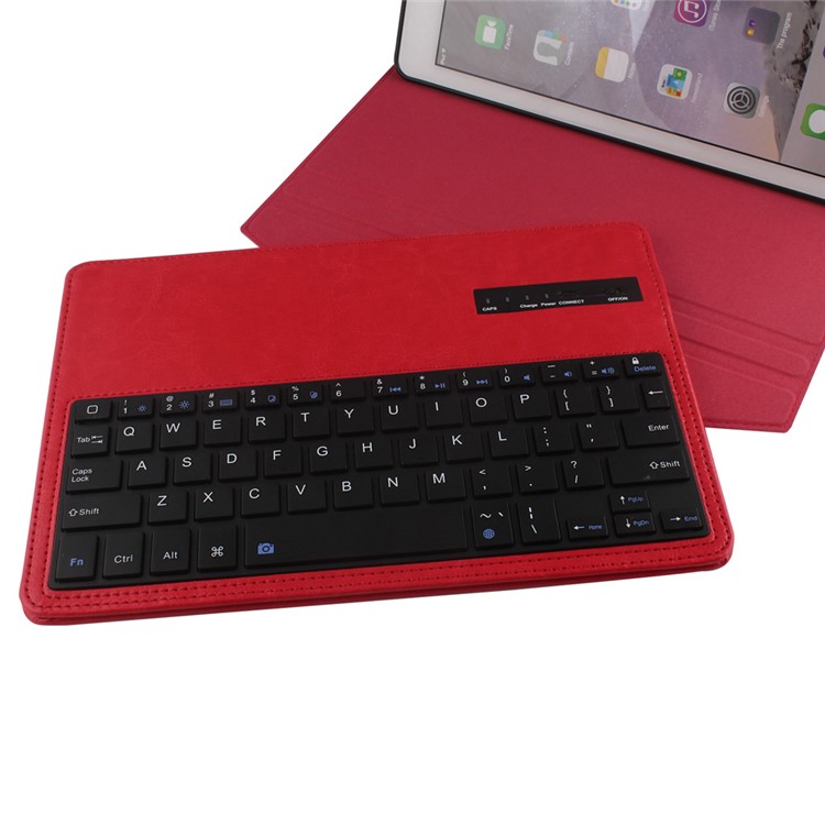For iPad Air 2 Removable Bluetooth Keyboard + Leather Cover w/ Stand - Red-10