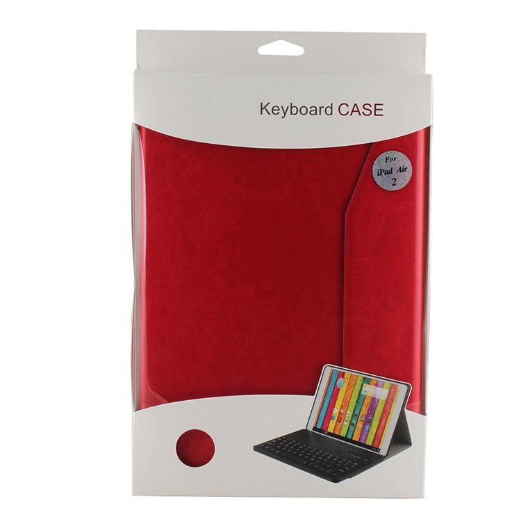 For iPad Air 2 Removable Bluetooth Keyboard + Leather Cover w/ Stand - Red-14