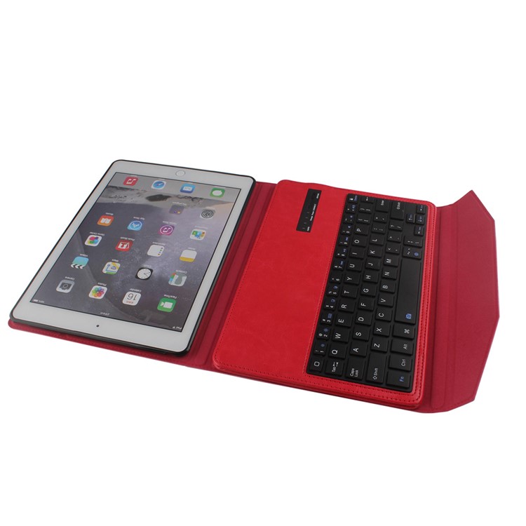 For iPad Air 2 Removable Bluetooth Keyboard + Leather Cover w/ Stand - Red-5