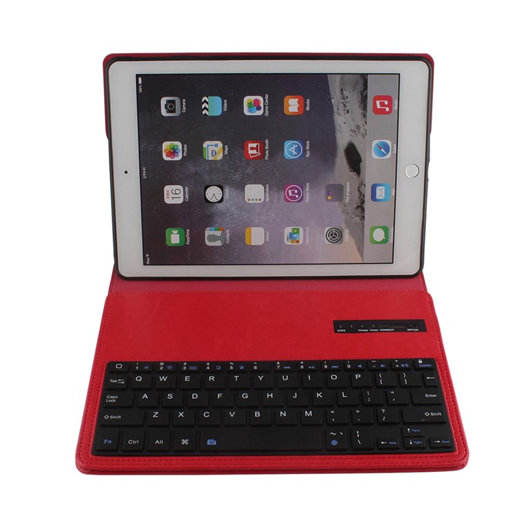 For iPad Air 2 Removable Bluetooth Keyboard + Leather Cover w/ Stand - Red-6