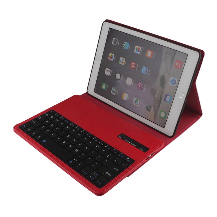 For iPad Air 2 Removable Bluetooth Keyboard + Leather Cover w/ Stand - Red-7