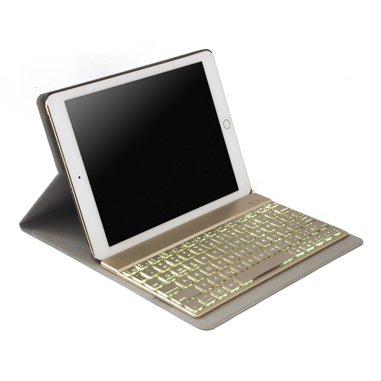 F16S Detachable Leather Flip Cover Bluetooth Keyboard for iPad Air 2 w/ Backlight - Gold-1