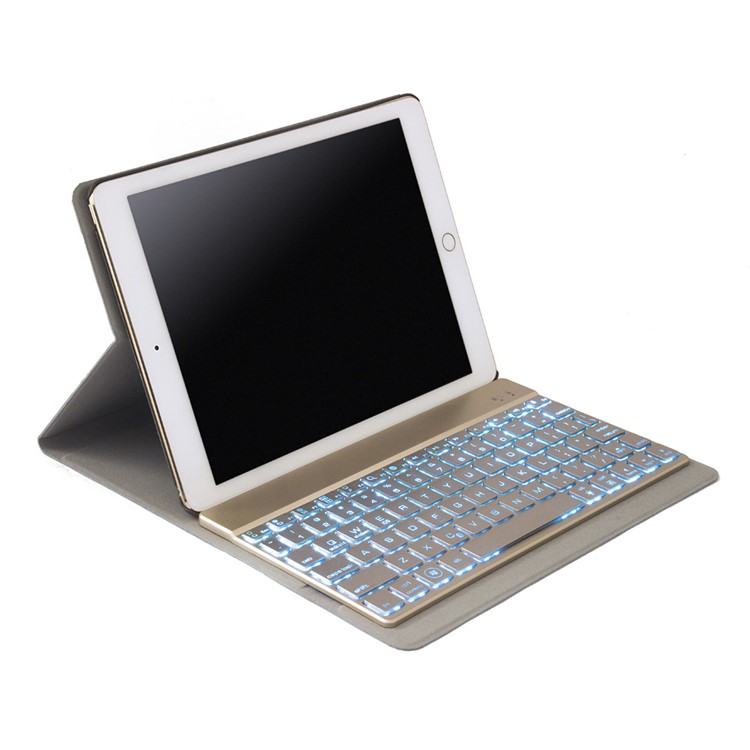 F16S Detachable Leather Flip Cover Bluetooth Keyboard for iPad Air 2 w/ Backlight - Gold-2