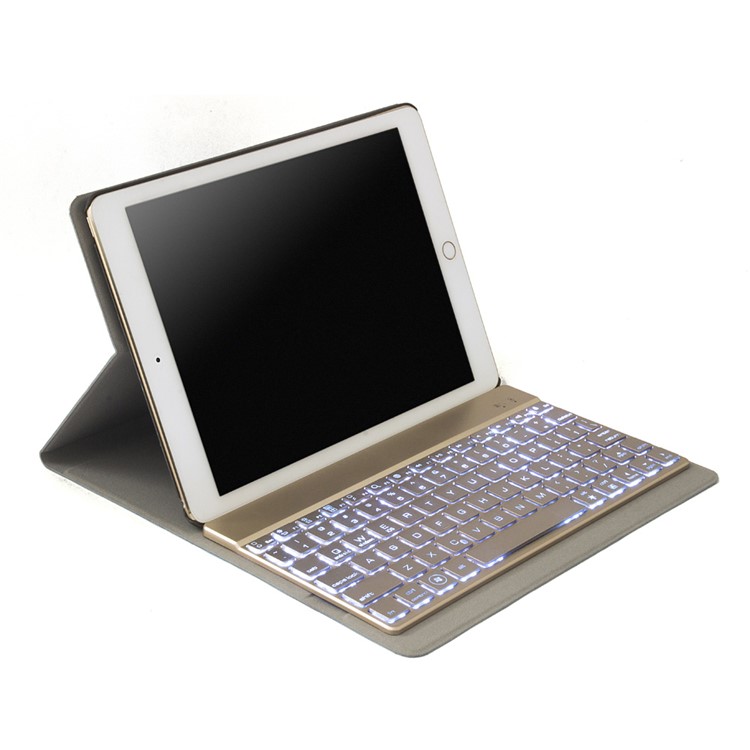 F16S Detachable Leather Flip Cover Bluetooth Keyboard for iPad Air 2 w/ Backlight - Gold-3