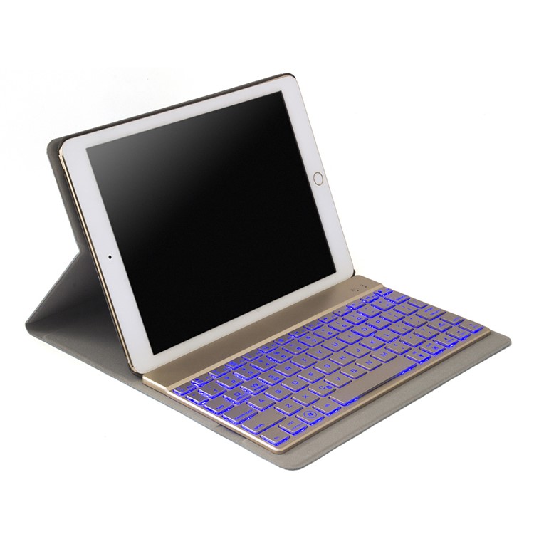 F16S Detachable Leather Flip Cover Bluetooth Keyboard for iPad Air 2 w/ Backlight - Gold-4
