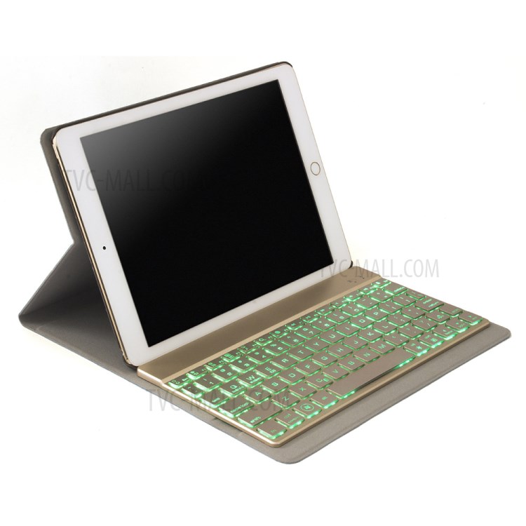 F16S Detachable Leather Flip Cover Bluetooth Keyboard for iPad Air 2 w/ Backlight - Gold-5
