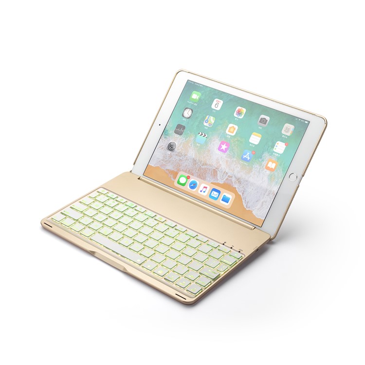 WITSPAD F8S Bluetooth Teclado Alumínio Shell Para Ipad Air 2 Com Luz De Fundo Colorida - Cor De Ouro-10