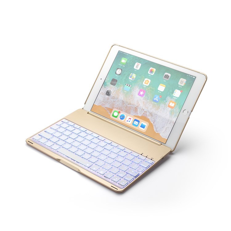 WITSPAD F8S Bluetooth Teclado Alumínio Shell Para Ipad Air 2 Com Luz De Fundo Colorida - Cor De Ouro-11