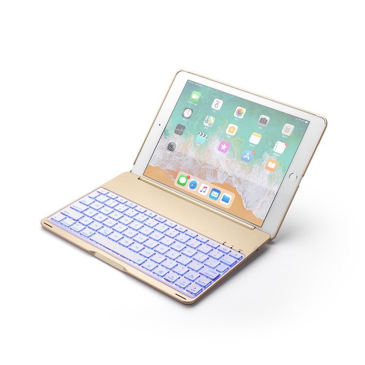 WITSPAD F8S Bluetooth Teclado Alumínio Shell Para Ipad Air 2 Com Luz De Fundo Colorida - Cor De Ouro-12