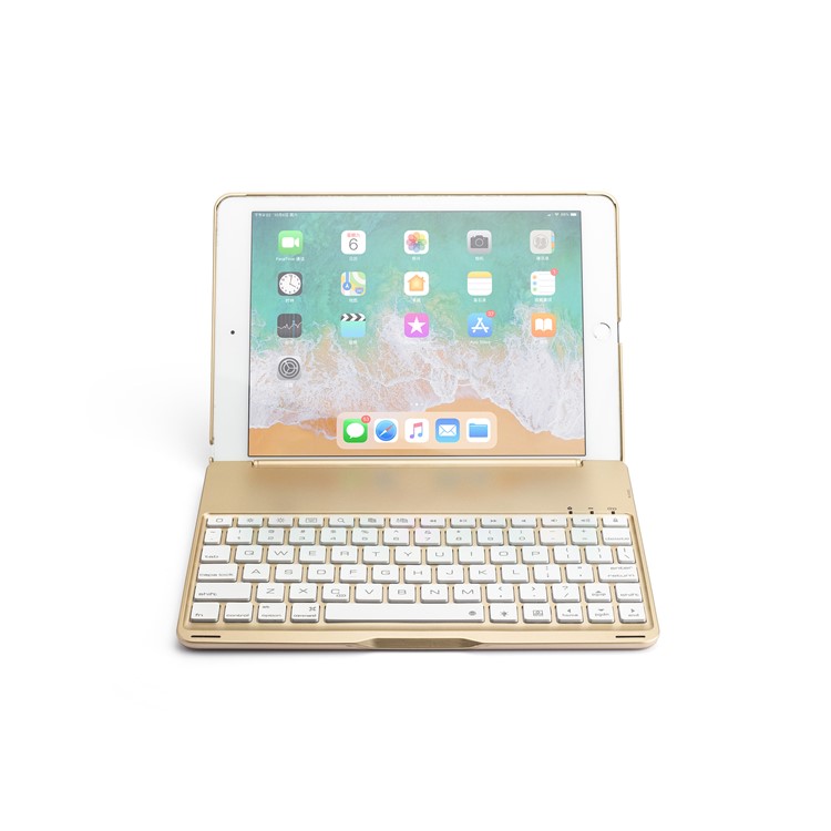 WITSPAD F8S Bluetooth Teclado Alumínio Shell Para Ipad Air 2 Com Luz De Fundo Colorida - Cor De Ouro-13