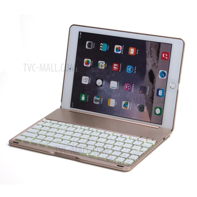 WITSPAD F8S Bluetooth Teclado Alumínio Shell Para Ipad Air 2 Com Luz De Fundo Colorida - Cor De Ouro-18