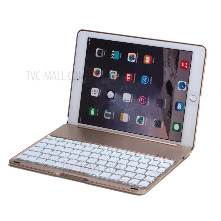 WITSPAD F8S Bluetooth Teclado Alumínio Shell Para Ipad Air 2 Com Luz De Fundo Colorida - Cor De Ouro-19