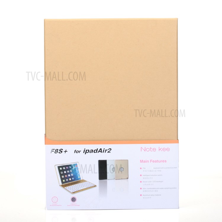 WITSPAD F8S Bluetooth Teclado Alumínio Shell Para Ipad Air 2 Com Luz De Fundo Colorida - Cor De Ouro-22