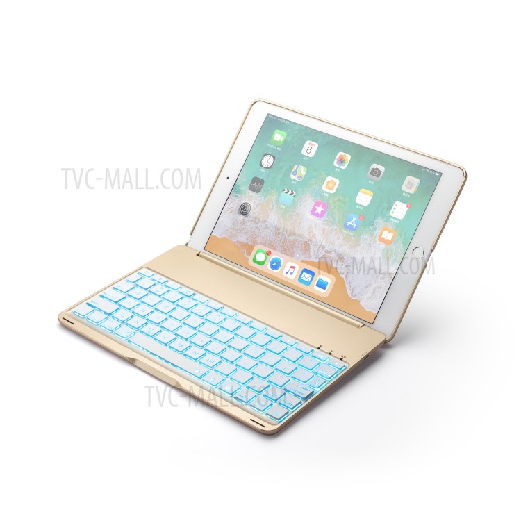 WITSPAD F8S Bluetooth Teclado Alumínio Shell Para Ipad Air 2 Com Luz De Fundo Colorida - Cor De Ouro-8