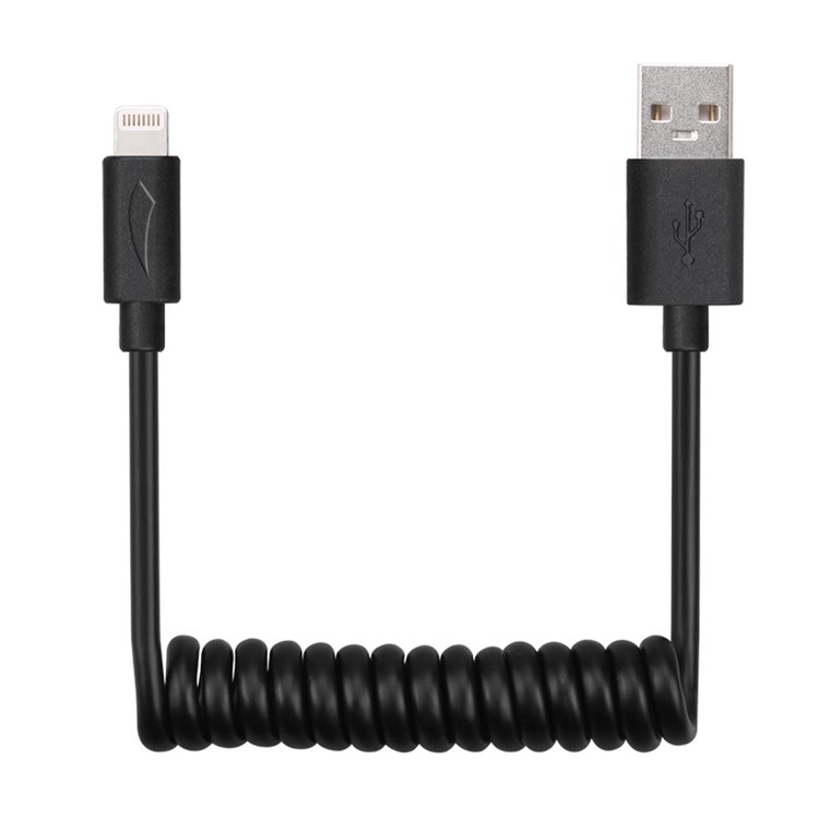 YELLOWKNIFE MFi Certified 1.5M Coiled Lightning 8pin USB Data Charging Cable for iPhone iPad - Black-2