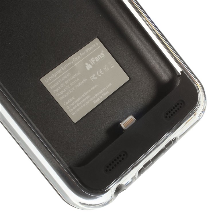 IFANS MFI Certified for iPhone 6 6s External Battery Case 3100mAh w/ Extra Bumper - Black / Transparent-6