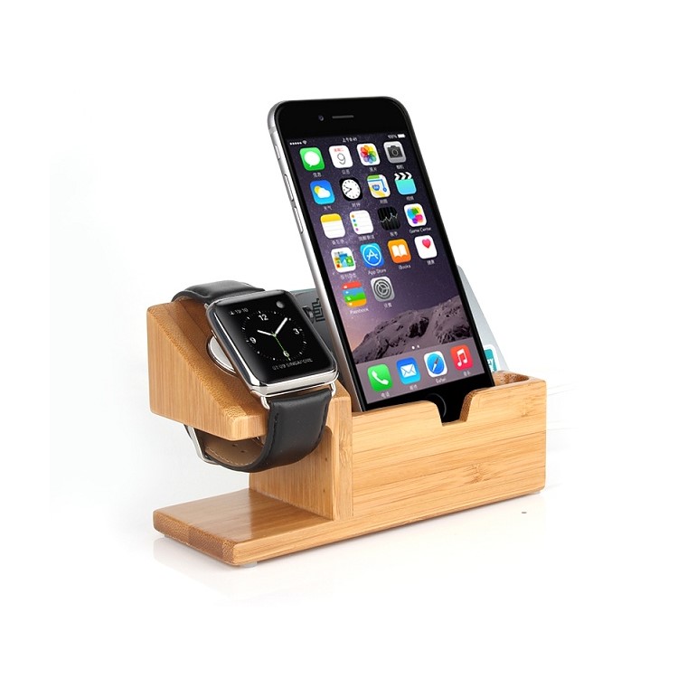 Wood Charging Cradle Stand Holder with Card Hole for Apple Watch, iPhone iPad Samsung-1