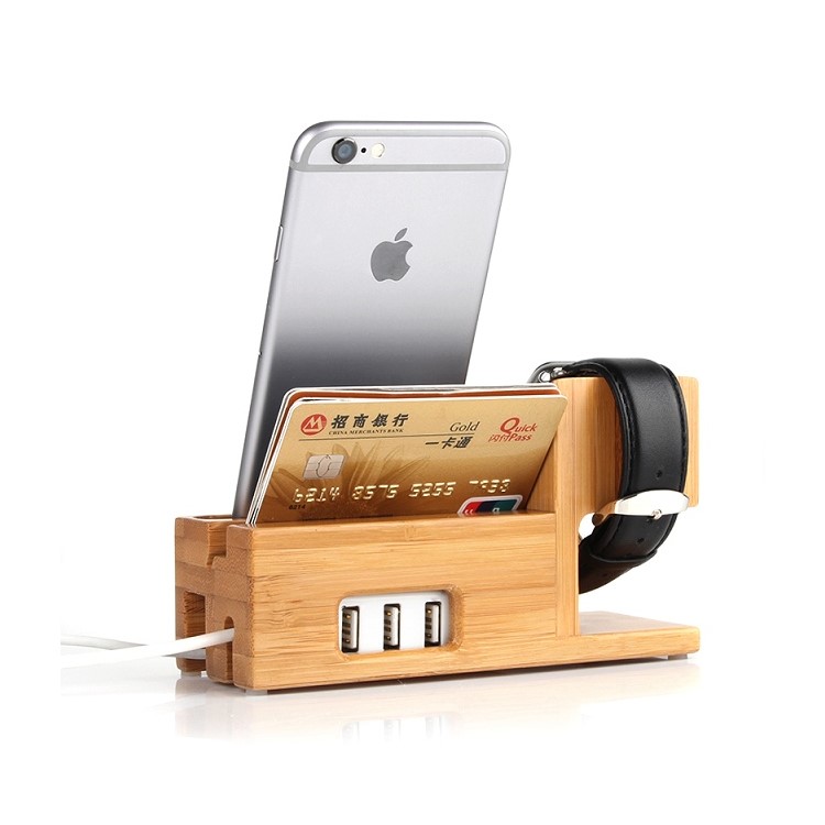 Wood Charging Cradle Stand Holder with Card Hole for Apple Watch, iPhone iPad Samsung-14