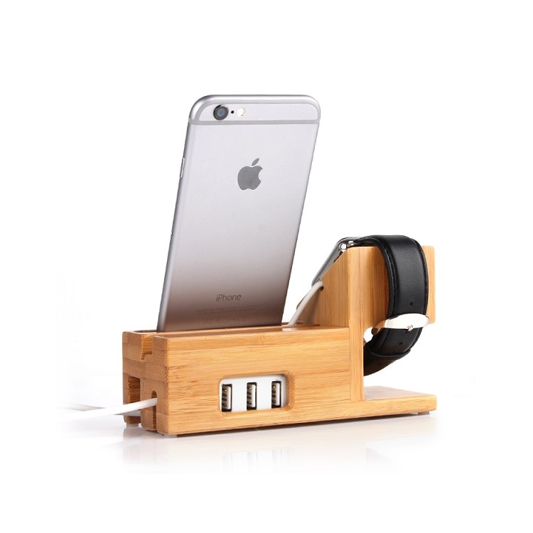 Wood Charging Cradle Stand Holder with Card Hole for Apple Watch, iPhone iPad Samsung-15