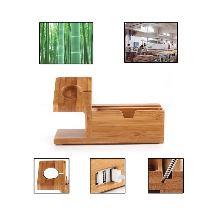 Wood Charging Cradle Stand Holder with Card Hole for Apple Watch, iPhone iPad Samsung-16