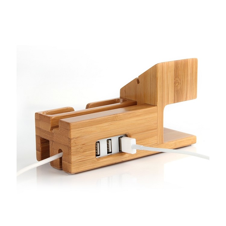 Wood Charging Cradle Stand Holder with Card Hole for Apple Watch, iPhone iPad Samsung-3