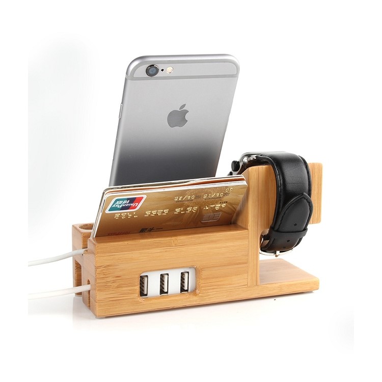 Wood Charging Cradle Stand Holder with Card Hole for Apple Watch, iPhone iPad Samsung-4