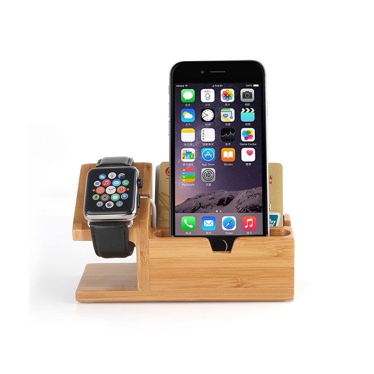 Wood Charging Cradle Stand Holder with Card Hole for Apple Watch, iPhone iPad Samsung-5