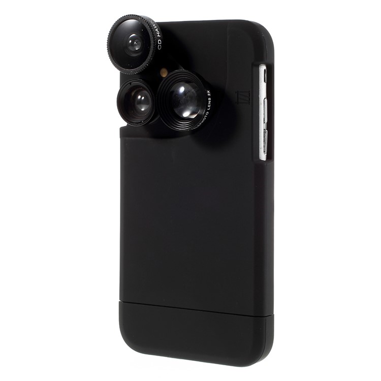 For iPhone 6 6s 4-in-1 Macro Lens + 0.65X Wide-angle Lens + 2X Telephoto Camera Lens + 180 Degree Fisheye with Hard Case - Black-2