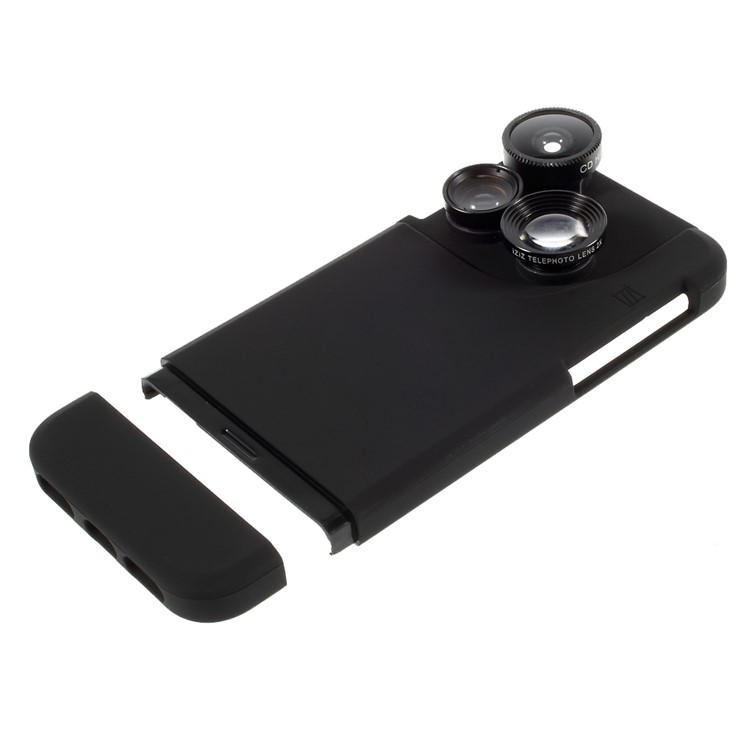 For iPhone 6 6s 4-in-1 Macro Lens + 0.65X Wide-angle Lens + 2X Telephoto Camera Lens + 180 Degree Fisheye with Hard Case - Black-5