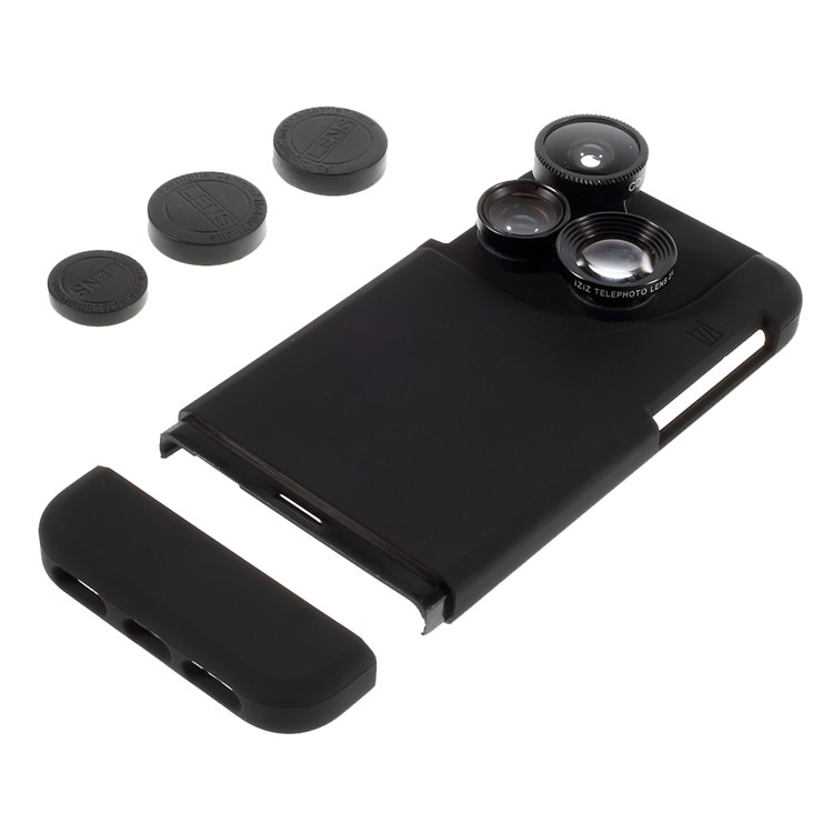For iPhone 6 6s 4-in-1 Macro Lens + 0.65X Wide-angle Lens + 2X Telephoto Camera Lens + 180 Degree Fisheye with Hard Case - Black-6