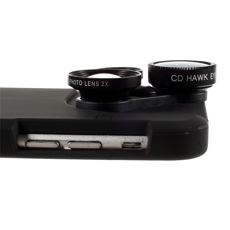 For iPhone 6 6s 4-in-1 Macro Lens + 0.65X Wide-angle Lens + 2X Telephoto Camera Lens + 180 Degree Fisheye with Hard Case - Black-7