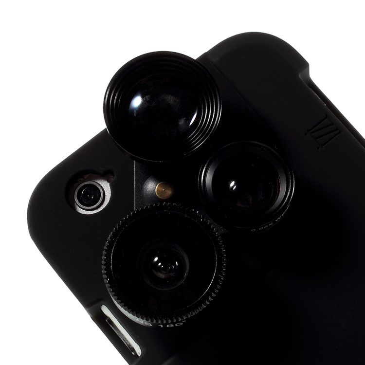 For iPhone 6 6s 4-in-1 Macro Lens + 0.65X Wide-angle Lens + 2X Telephoto Camera Lens + 180 Degree Fisheye with Hard Case - Black-8