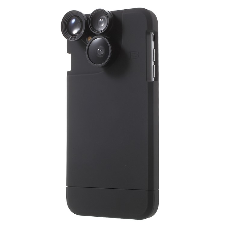 For iPhone 6s Plus / 6 Plus 4 in 1 Wide Angle Macro Lens + Fisheye + 2X Telephoto Camera Lens with Hard Case - Black-1