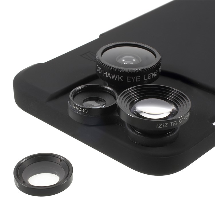 For iPhone 6s Plus / 6 Plus 4 in 1 Wide Angle Macro Lens + Fisheye + 2X Telephoto Camera Lens with Hard Case - Black-12