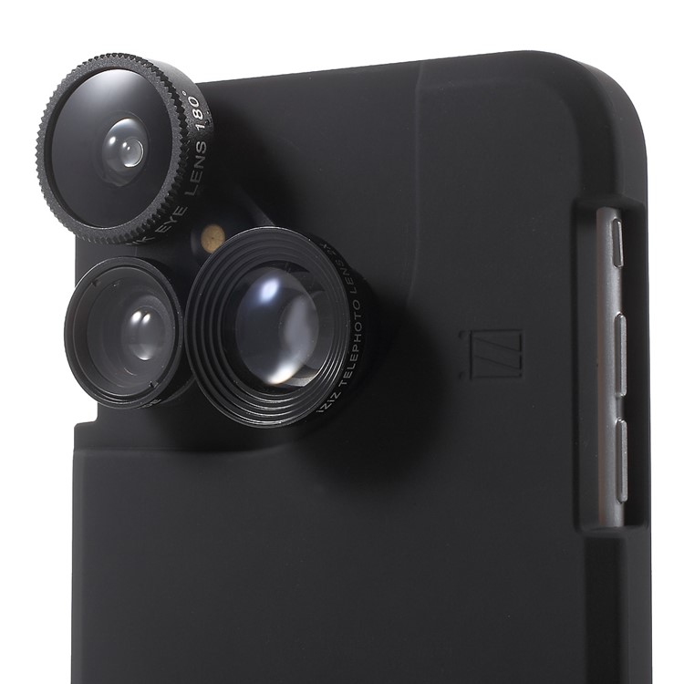 For iPhone 6s Plus / 6 Plus 4 in 1 Wide Angle Macro Lens + Fisheye + 2X Telephoto Camera Lens with Hard Case - Black-3