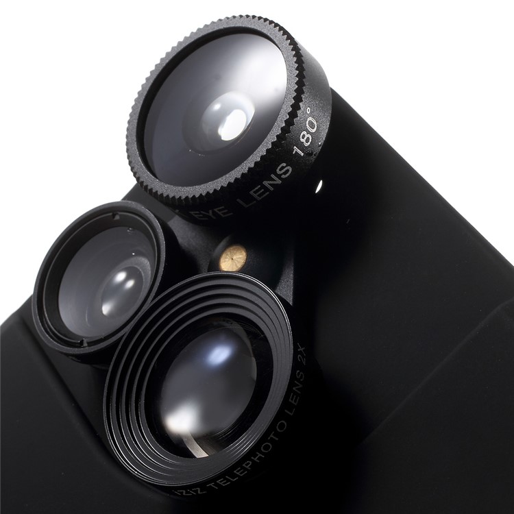 For iPhone 6s Plus / 6 Plus 4 in 1 Wide Angle Macro Lens + Fisheye + 2X Telephoto Camera Lens with Hard Case - Black-7