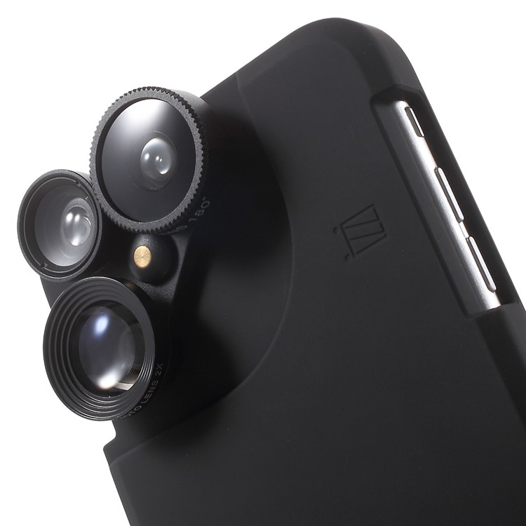 For iPhone 6s Plus / 6 Plus 4 in 1 Wide Angle Macro Lens + Fisheye + 2X Telephoto Camera Lens with Hard Case - Black-8