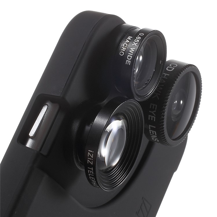 For iPhone 6s Plus / 6 Plus 4 in 1 Wide Angle Macro Lens + Fisheye + 2X Telephoto Camera Lens with Hard Case - Black-9
