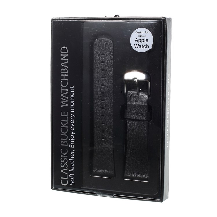 Classic Buckle Genuine Leather Watchband for Apple Watch Series 3 Series 2 Series 1 38mm - Black-6