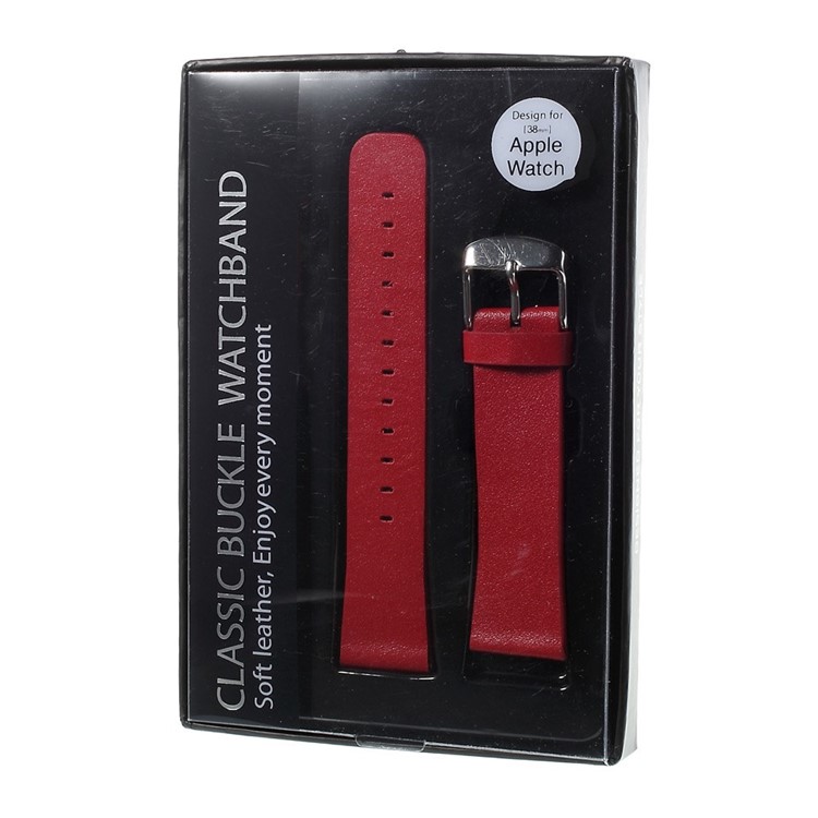 Klassische Schnalle Echtes Lederarmband Für Apple Watch 38mm Serie 3 Serie 2 Serie 1 - Rot-7