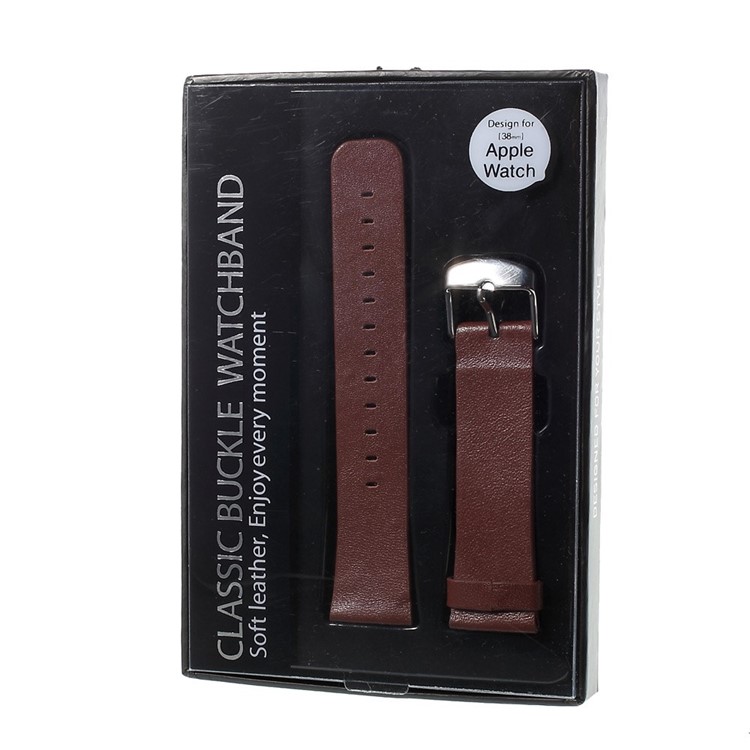 Classic Buckle Genuine Leather Watch Strap for Apple Watch 38mm Series 3 Series 2 Series 1 - Brown-7