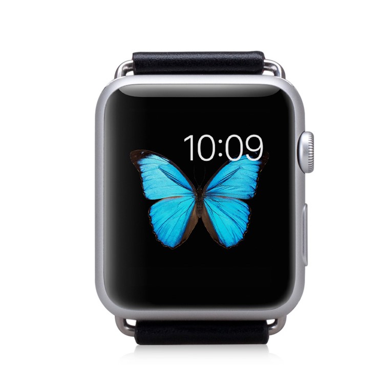 MOMAX Genuine Leather Watchband Wristband for Apple Watch 38mm Series 3 Series 1 Series 2 - Black-5